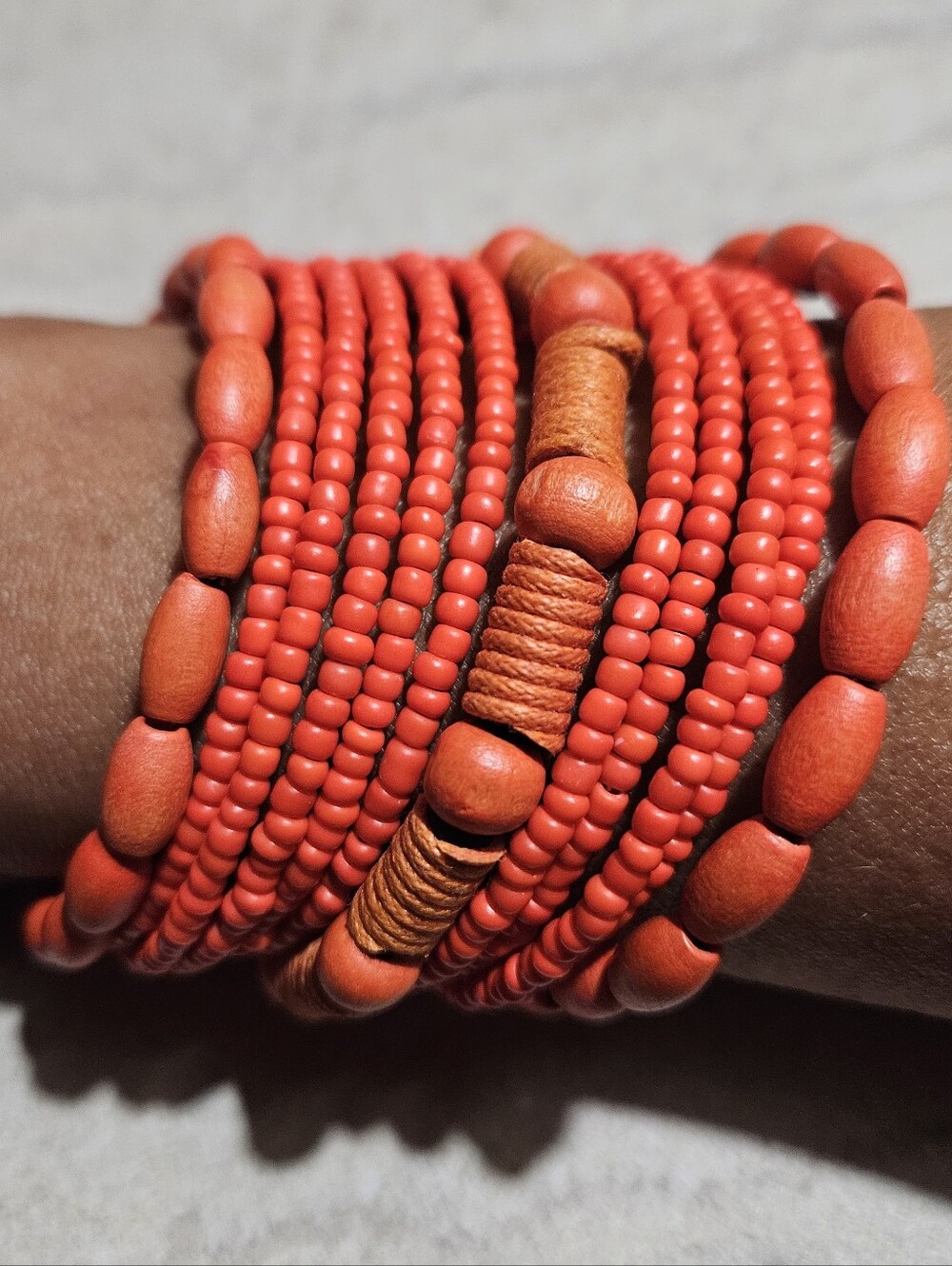 Handmade Orange Beaded Wrap Bracelet
